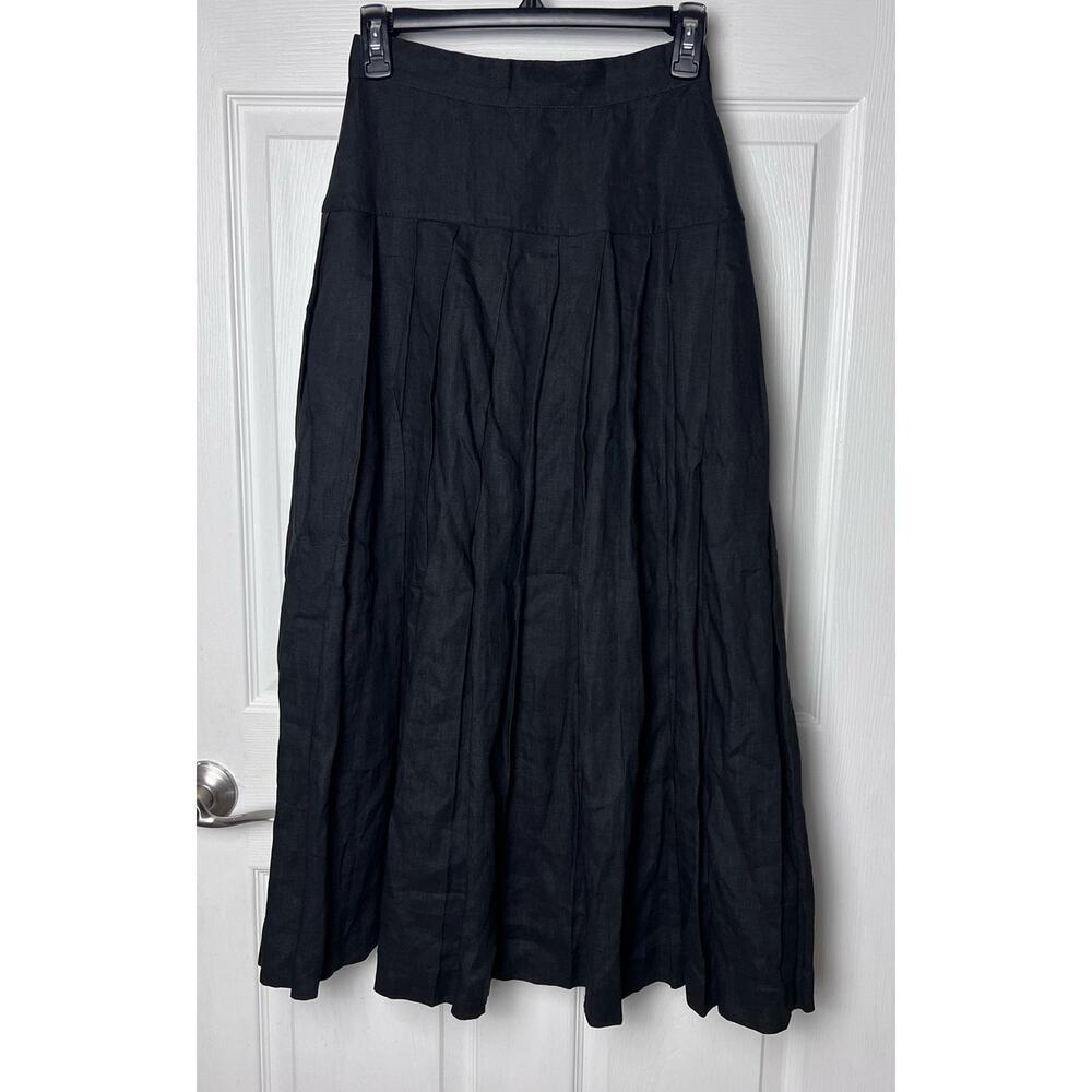 Onde Skirt 100% Linen Pleated Lined Black Flowy Skirt Size 6 - Picture 15 of 15
